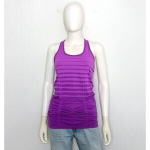 Athleta Tank Women XS Pink Striped Racerback Seamless Scoop Neck Logo NWOT